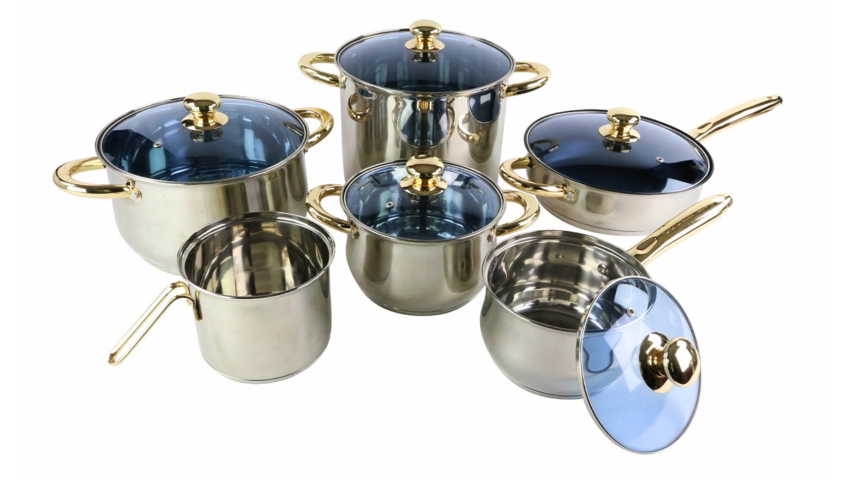 12 Pieces Of Stainless Steel Cookware Set 6 Kinds Of Kitchen Pot  Combination Frying Pan Soup Pot Milk Pot Kettle Set Pot Gift