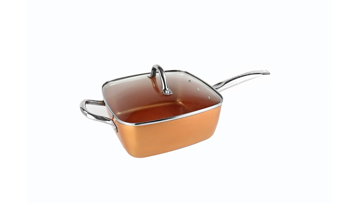 X2 Parini Cookware BUNDLE-4.5qt square covered dutch oven+6qt copper pan  w/lid