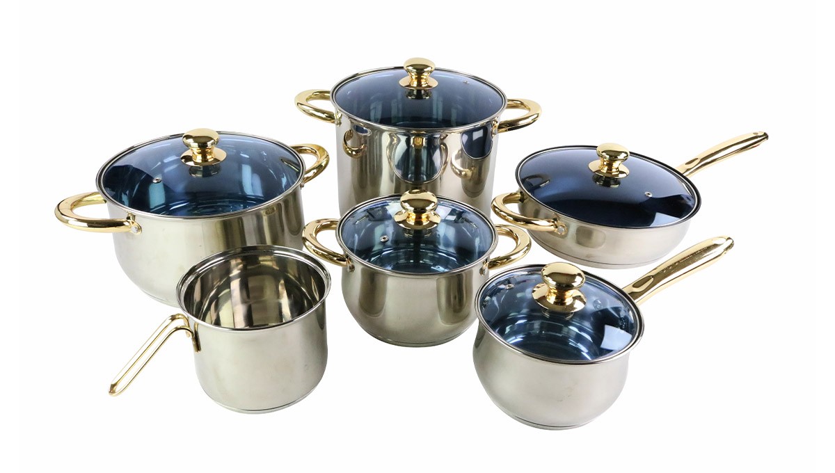 12pc Stainless Steel Cookware Set With Milkpot 