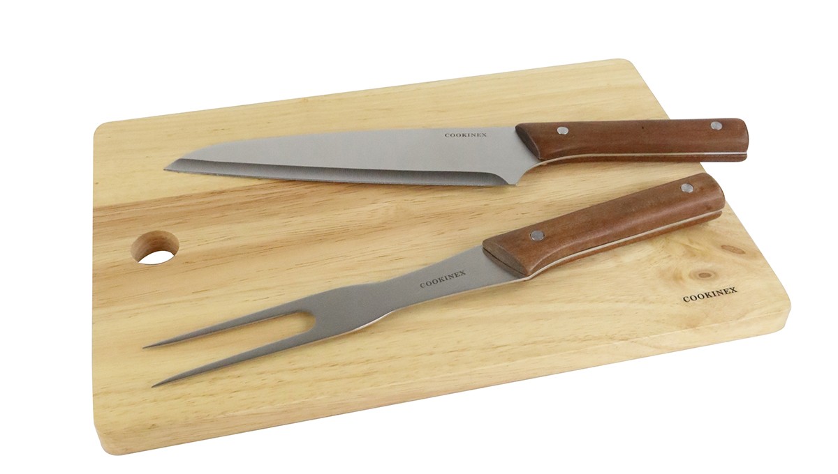 Rubber Wood Cutting Board With Wooden Knife 