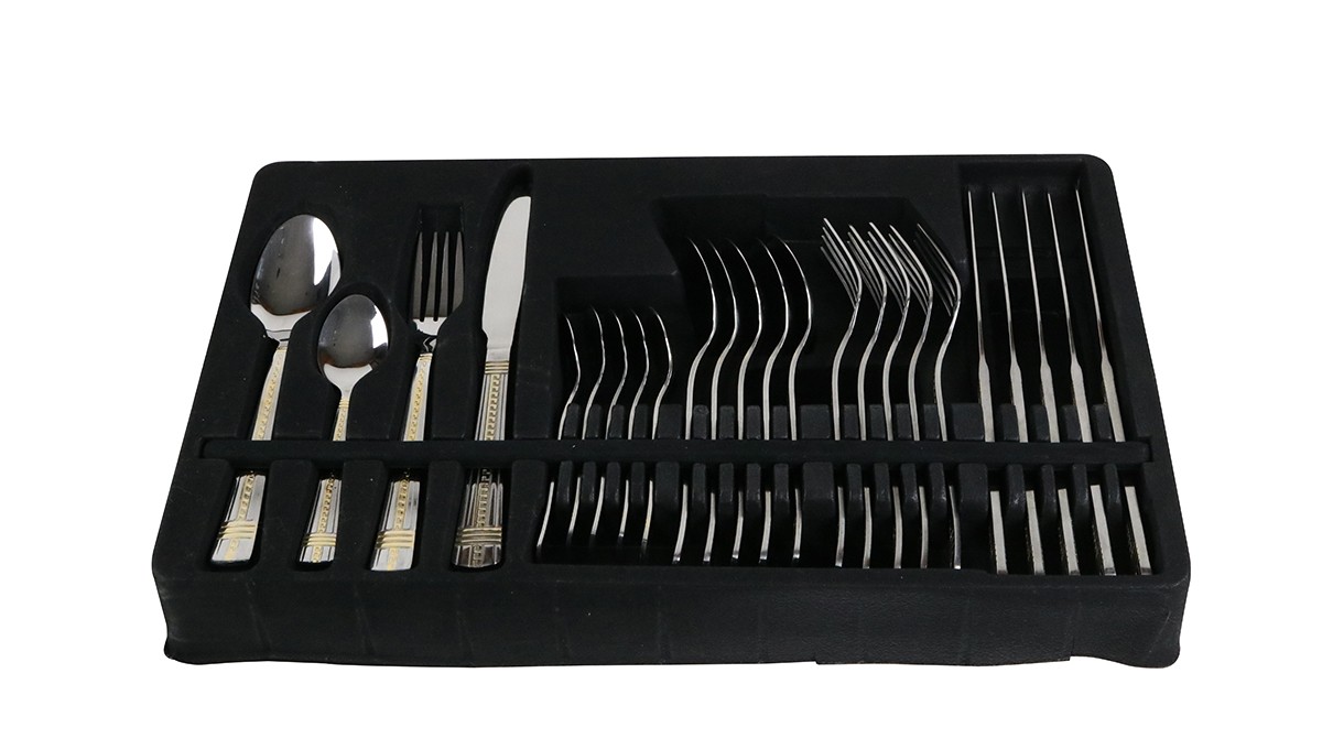 24pc Gold Plated Stainless Steel Square Cutlery Set 